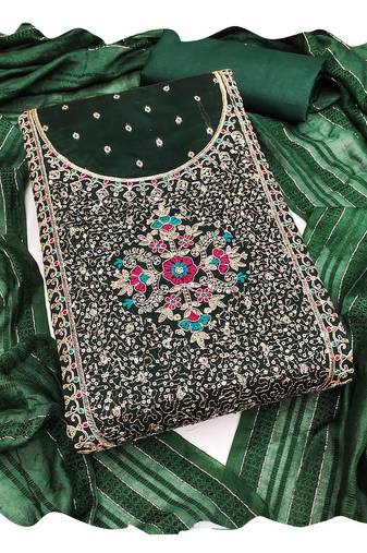 Women green modal butti jacquard  dress material with dupatta