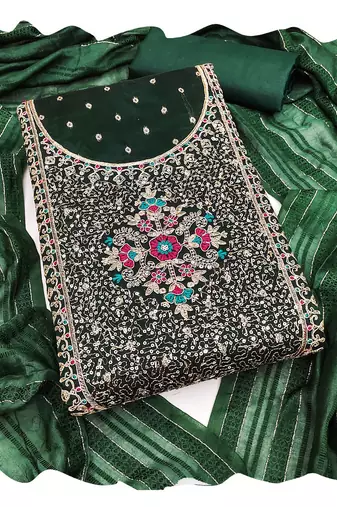 Women green modal butti jacquard  dress material with dupatta