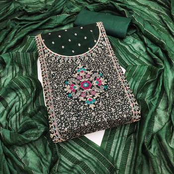 Women green modal butti jacquard dress material with dupatta 2
