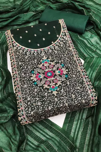 Women green modal butti jacquard dress material with dupatta