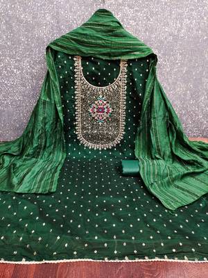 Women green modal butti jacquard dress material with dupatta 3
