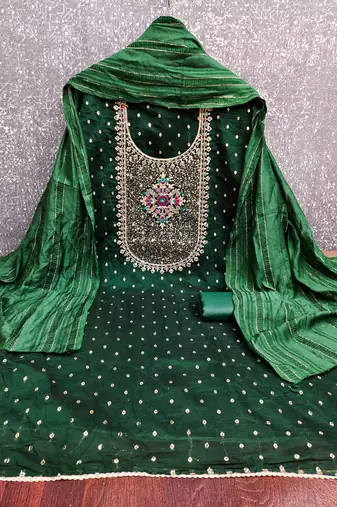 Women green modal butti jacquard dress material with dupatta