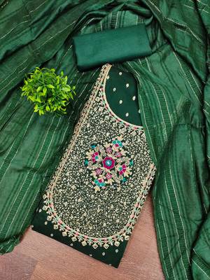 Women green modal butti jacquard dress material with dupatta 4