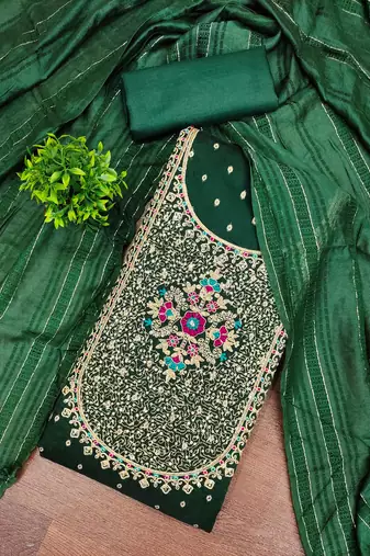 Women green modal butti jacquard dress material with dupatta