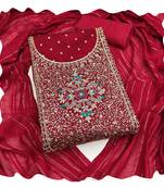 Women maroon modal butti jacquard  dress material with dupatta