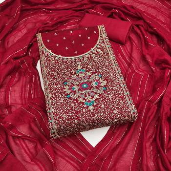 Women maroon modal butti jacquard dress material with dupatta 2