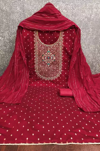 Women maroon modal butti jacquard dress material with dupatta