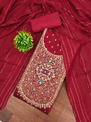 Women maroon modal butti jacquard dress material with dupatta 4