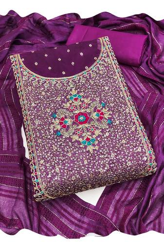 Women purple modal butti jacquard  dress material with dupatta
