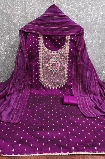 Women purple modal butti jacquard dress material with dupatta