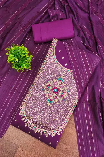 Women purple modal butti jacquard dress material with dupatta