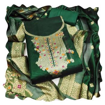 Women green organja jacquard dress material with dupatta 1