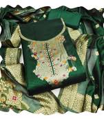 Women green organja jacquard  dress material with dupatta