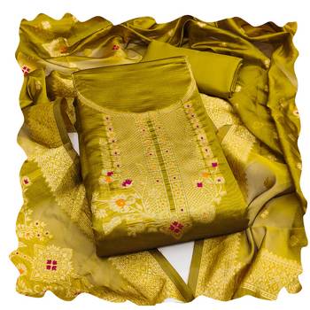 Women mehandi organja jacquard dress material with dupatta 1