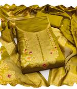 Women mehandi organja jacquard  dress material with dupatta