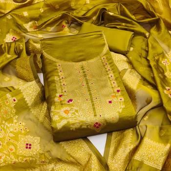 Women mehandi organja jacquard dress material with dupatta 2