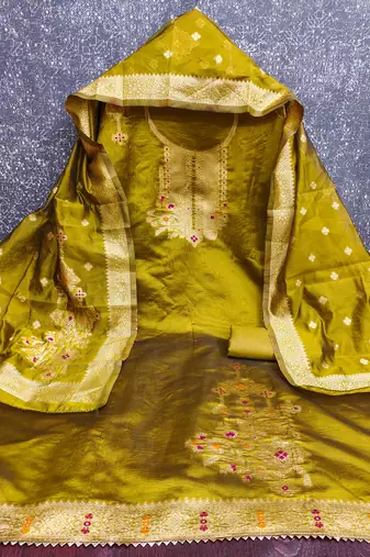 Women mehandi organja jacquard dress material with dupatta