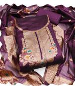 Women purple organja jacquard  dress material with dupatta