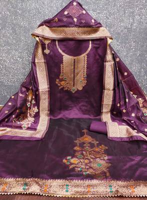 Women purple organja jacquard dress material with dupatta 3