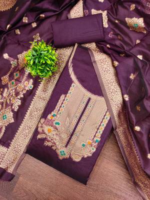 Women purple organja jacquard dress material with dupatta 4