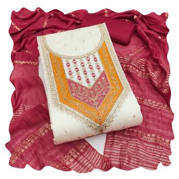 Women white modal butti jacquard dress material with dupatta 1