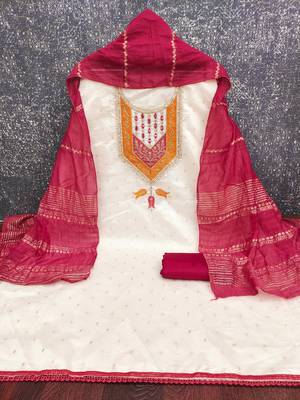 Women white modal butti jacquard dress material with dupatta 3