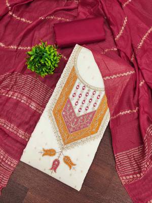 Women white modal butti jacquard dress material with dupatta 4