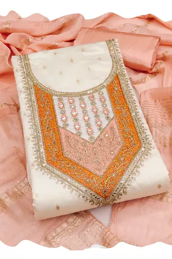 Women white modal butti jacquard  dress material with dupatta