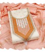 Women white modal butti jacquard  dress material with dupatta