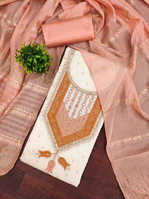 Women white modal butti jacquard dress material with dupatta 4