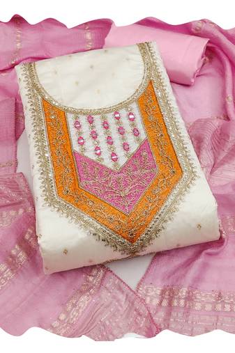 Women white modal butti jacquard  dress material with dupatta