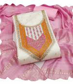Women white modal butti jacquard  dress material with dupatta
