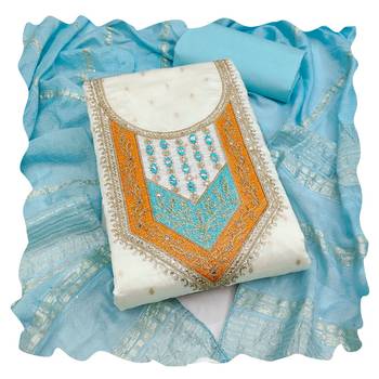 Women white modal butti jacquard dress material with dupatta 1