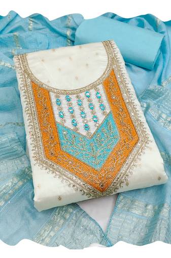 Women white modal butti jacquard  dress material with dupatta
