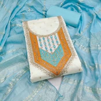 Women white modal butti jacquard dress material with dupatta 2