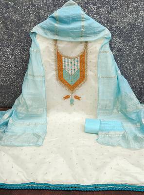 Women white modal butti jacquard dress material with dupatta 3