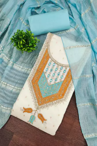 Women white modal butti jacquard dress material with dupatta