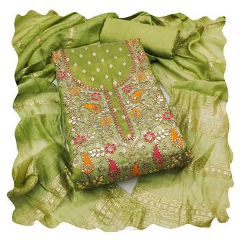 Women green simmer jacquard dress material with dupatta 1