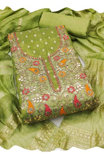 Women green simmer jacquard  dress material with dupatta