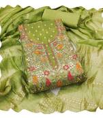 Women green simmer jacquard  dress material with dupatta