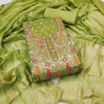Women green simmer jacquard dress material with dupatta 2