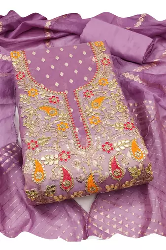 Women levender simmer jacquard  dress material with dupatta