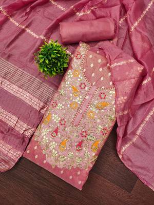 Women pink simmer jacquard dress material with dupatta 4