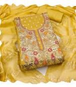 Women yellow simmer jacquard  dress material with dupatta