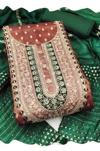 Women brown simmer jacquard  dress material with dupatta