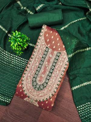 Women brown simmer jacquard  dress material with dupatta 4