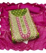 Women green simmer jacquard  dress material with dupatta