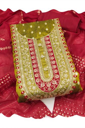 Women light green simmer jacquard  dress material with dupatta