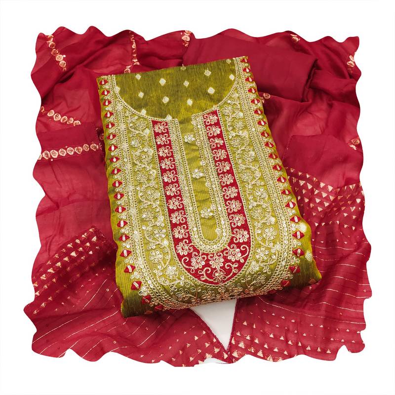 Women light green simmer jacquard  dress material with dupatta