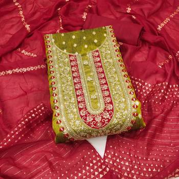Women light green simmer jacquard dress material with dupatta 2